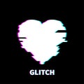 Vector Glitch Heart Icon, Technology Illustration Background, White Love Symbol on Black Backdrop Royalty Free Stock Photo