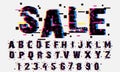 Vector of Glitch Modern Alphabet Letters and numbers, Grunge and Carved linear stylized rounded fonts, Minimal Italic Letters set