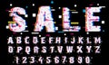 Vector of Glitch Modern Alphabet Letters and numbers, Grunge and Carved linear stylized rounded fonts, Minimal Italic Letters set
