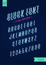Vector glitch style alphabet modern typography. Slanted font colorful for party poster