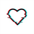 Vector glitched symbol of heart in glitch style. Icon of love isolated on white background. Modern digital pixel Royalty Free Stock Photo