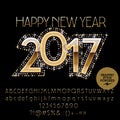 Vector glitter golden Happy New Year 2017 greeting card Royalty Free Stock Photo