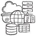 Vector global data infrastructure icon. Dark brown textured charcoal sketch Royalty Free Stock Photo