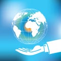 Vector : Global with map floating over business man hand on abst Royalty Free Stock Photo