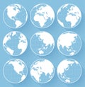 Vector globe earth icons on blue background Royalty Free Stock Photo