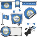 Glossy icons with flag of Boston