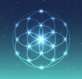 Vector Glowing Flower of Life Symbol Illustration with Starry Background