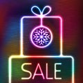 Vector Glowing Gift Box and Christmas Sale Words