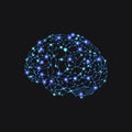 Vector Glowing Human Brain Illustration, Neural Connections, Bright Blue Lights, Isolated.