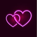 Vector Glowing Pink Hearts Couple, Shining Love Symbols Isolated.