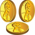 vector Gold American money coin with Lincoln