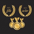 Vector gold award laurel wreath. Winner label, leaf symbol victory. Gold award vector Royalty Free Stock Photo