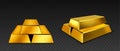 Gold bars isolated on dark transparent background