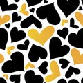 Vector Gold and Black Hearts Seamless pattern. Valentines day romantic background. Royalty Free Stock Photo