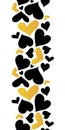 Vector Gold and Black Hearts Vertical Seamless Pattern Border. Valentines day romantic background. Royalty Free Stock Photo