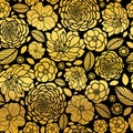 Vector Gold and Black Mosaic Flowers Seamless Repeat Pattern Background Design. Great For Elegant wedding invitations