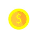 Vector gold coin. Flat illustration. Dollar sign. Cartoon icon