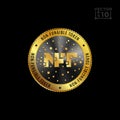 Vector gold coin with NFT logo engraving. Virtual golden coin design for non-fungible token and cryptocurrency exchange or crypto