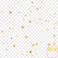 Vector gold confetti. Gold stars on transparent background