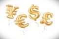 Vector Gold dollar euro yen pound sterling symbol alphabet balloons, money and currency, Golden number and letter balloon Royalty Free Stock Photo