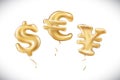 Vector Gold dollar euro yen symbol alphabet balloons, money and currency, Golden number and letter balloon Royalty Free Stock Photo