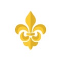 Vector gold Fleur de lis ornament icon on white background. Royal heraldic symbol. Vector illustration