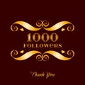 Vector gold 1000 followers badge over brown