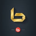 Vector gold font, Letter B. Pseudo origami style, including flat