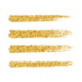 Vector gold glitter brush strokes set isolated at white backgrou