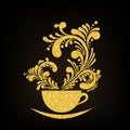 Vector Gold Glitter Cup of Coffee with Floral