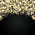 Vector gold glitter particles background effect for luxury greeting rich card. Sparkling texture with glowing lights