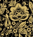 Vector Gold glittering Khokhloma seamless pattern