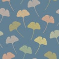 Vector Gold Green Peach Blue Gray Brown Ginkgo Leaves Seamless Repeat Pattern