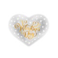 Vector gold handwritten lettering Happy Valentines Day. Calligraphy text Valentine`s Day in gray heart watercolor effect Royalty Free Stock Photo