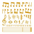 Vector gold icons set music note melody symbols vector illustration. Royalty Free Stock Photo