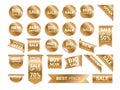 Vector gold labels isolated on white background. Sale promotion, website stickers, new offer badge collection. Flat badges Royalty Free Stock Photo