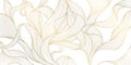 Vector gold leaf background pattern, floral abstract luxury art deco design. Premium elegant jungle line illustration