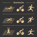 Vector gold line logo triathlon Royalty Free Stock Photo