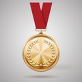 Vector gold medal on red ribbon Royalty Free Stock Photo