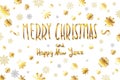 Vector gold Merry Christmas and happy new year Card. Golden Snowflakes and Stars Shiny Glitter. Calligraphy Greeting Poster Templa Royalty Free Stock Photo