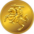 Vector gold money coin with of the charging knight