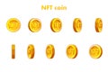Vector Gold NFT coin. Animation NFT coin, step by step. Cryptocurrency, NFT-token Internet currency of the future