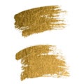 Vector gold paint smear stroke stain set. Abstract gold glitteri Royalty Free Stock Photo