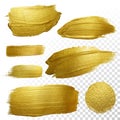 Vector gold paint smear stroke stain set. Royalty Free Stock Photo