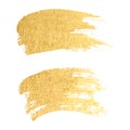 Vector gold paint smear stroke stain set. Abstract gold glitteri Royalty Free Stock Photo