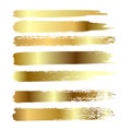 Gold paint smear stroke stain set. Abstract gold glittering textured art illustration. Vector illustration Royalty Free Stock Photo