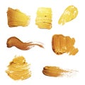 Vector gold paint smear stroke stain set. Abstract gold texture Royalty Free Stock Photo