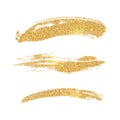 Vector gold paint smears set. Glitter elements on white background