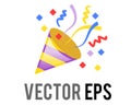 Vector gold party popper icon with confetti and streamers for celebration