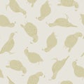 Vector Gold Quail Silhouettess on Beige Background Seamless Repeat Pattern. Background for textile, book covers Royalty Free Stock Photo